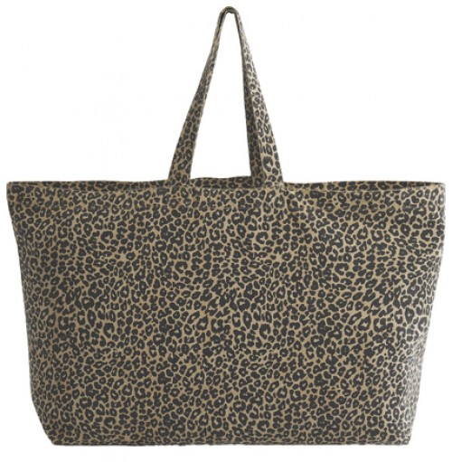 Stor tygväska i canvas med leopardmönster Stor tygväska i canvas med leopardmönster