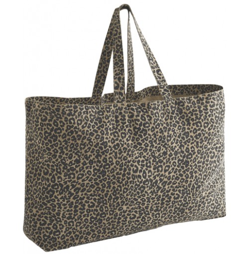 Stor tygväska i canvas med leopardmönster Stor tygväska i canvas med leopardmönster
